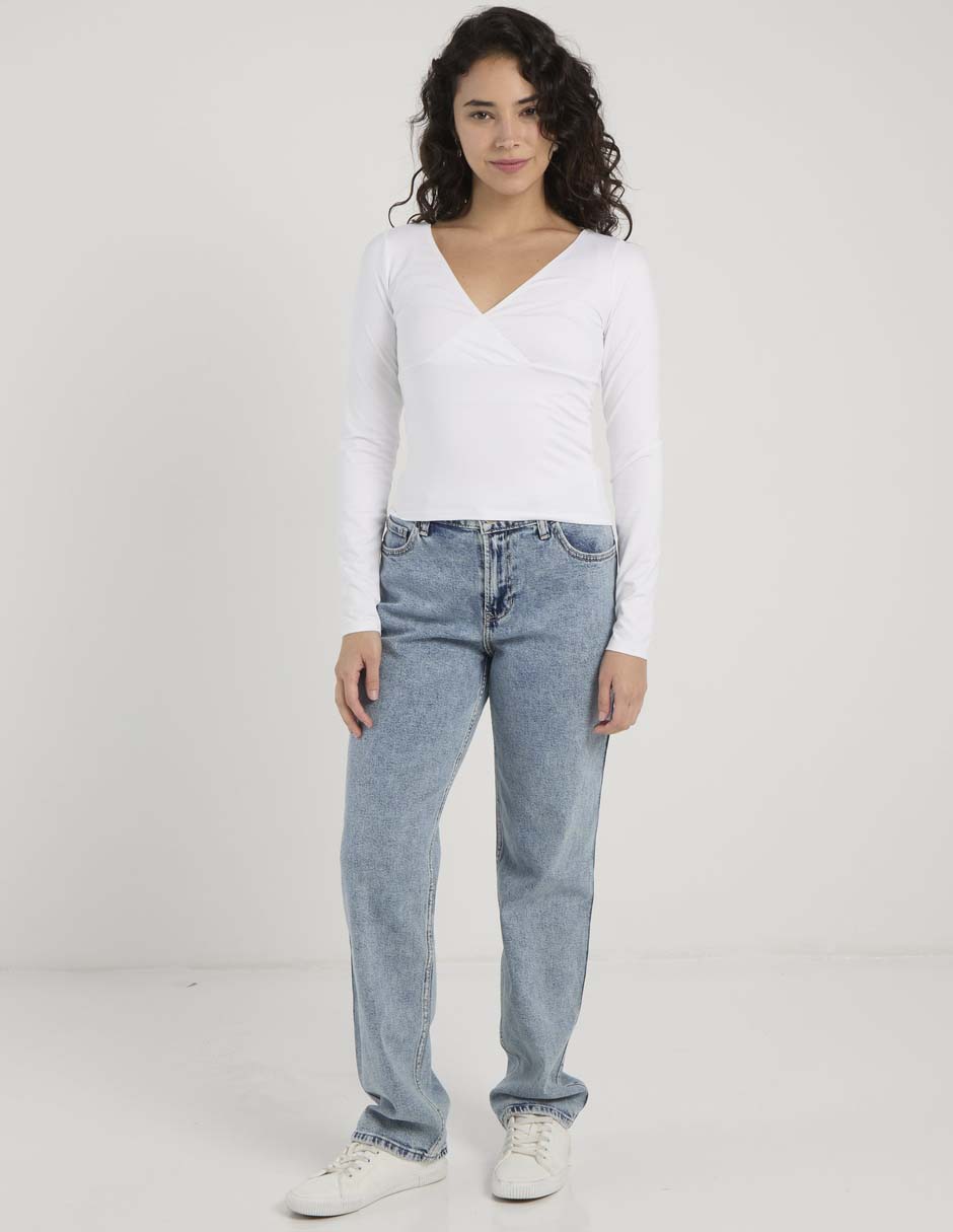 Playera manga larga Hollister cuello v para mujer