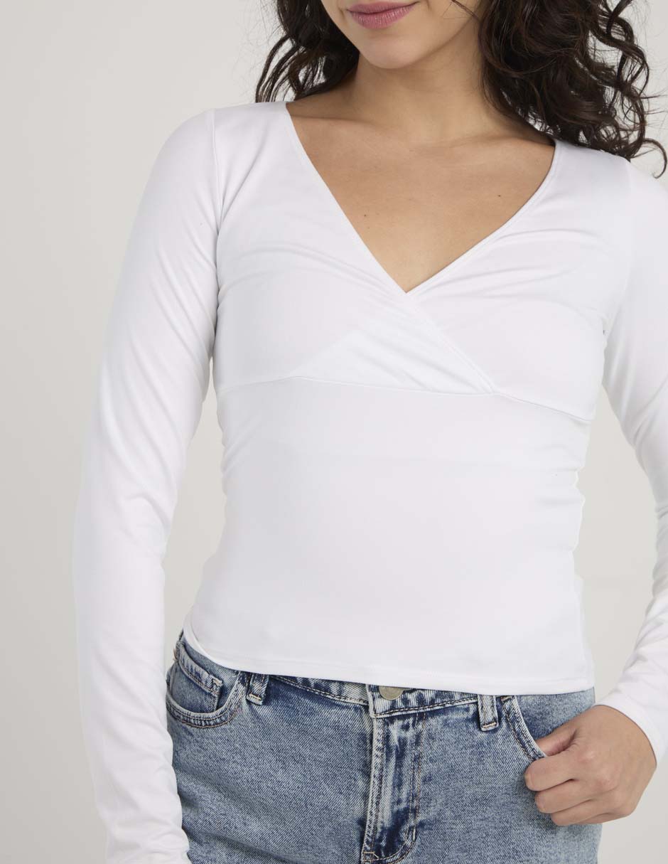 Playera manga larga Hollister cuello v para mujer