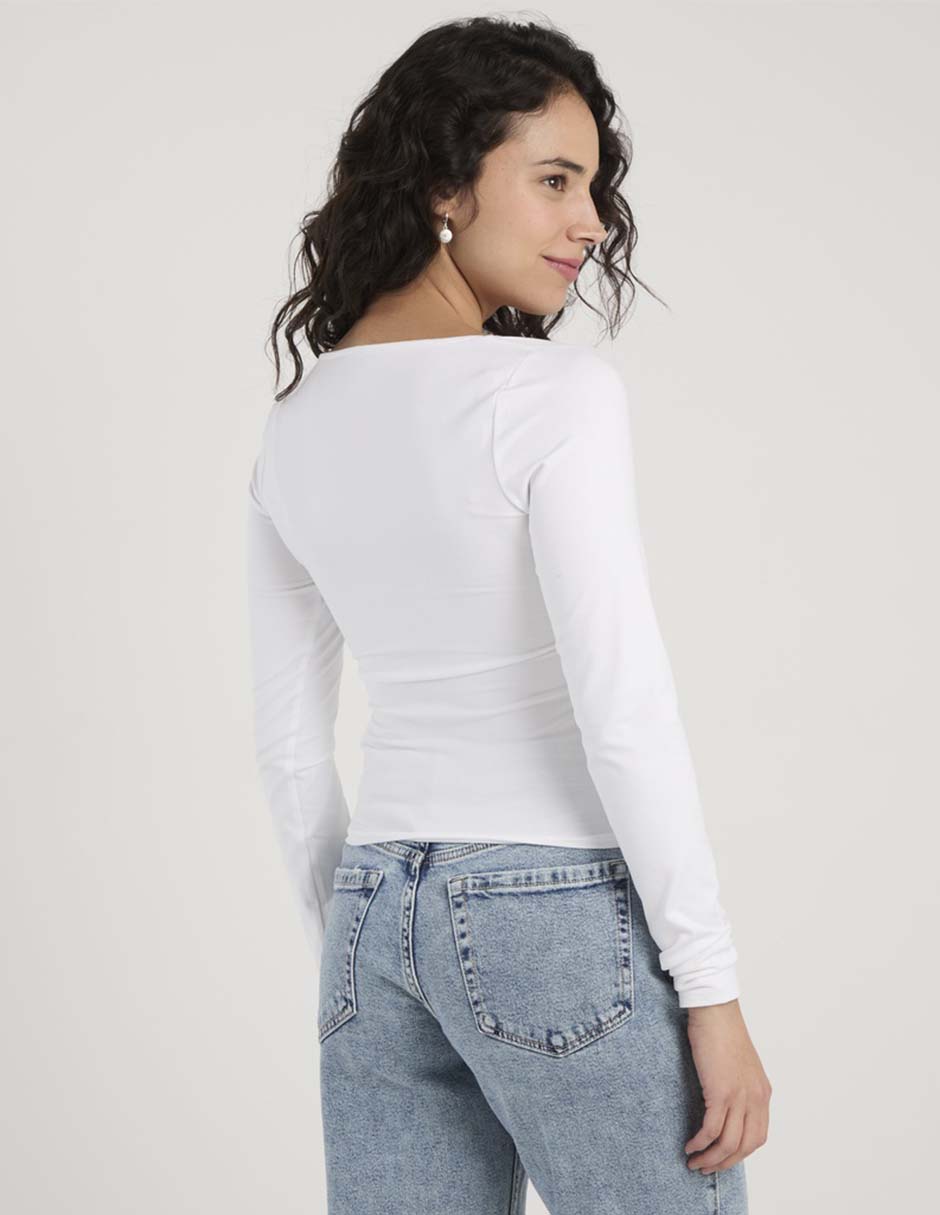 Playera manga larga Hollister cuello v para mujer