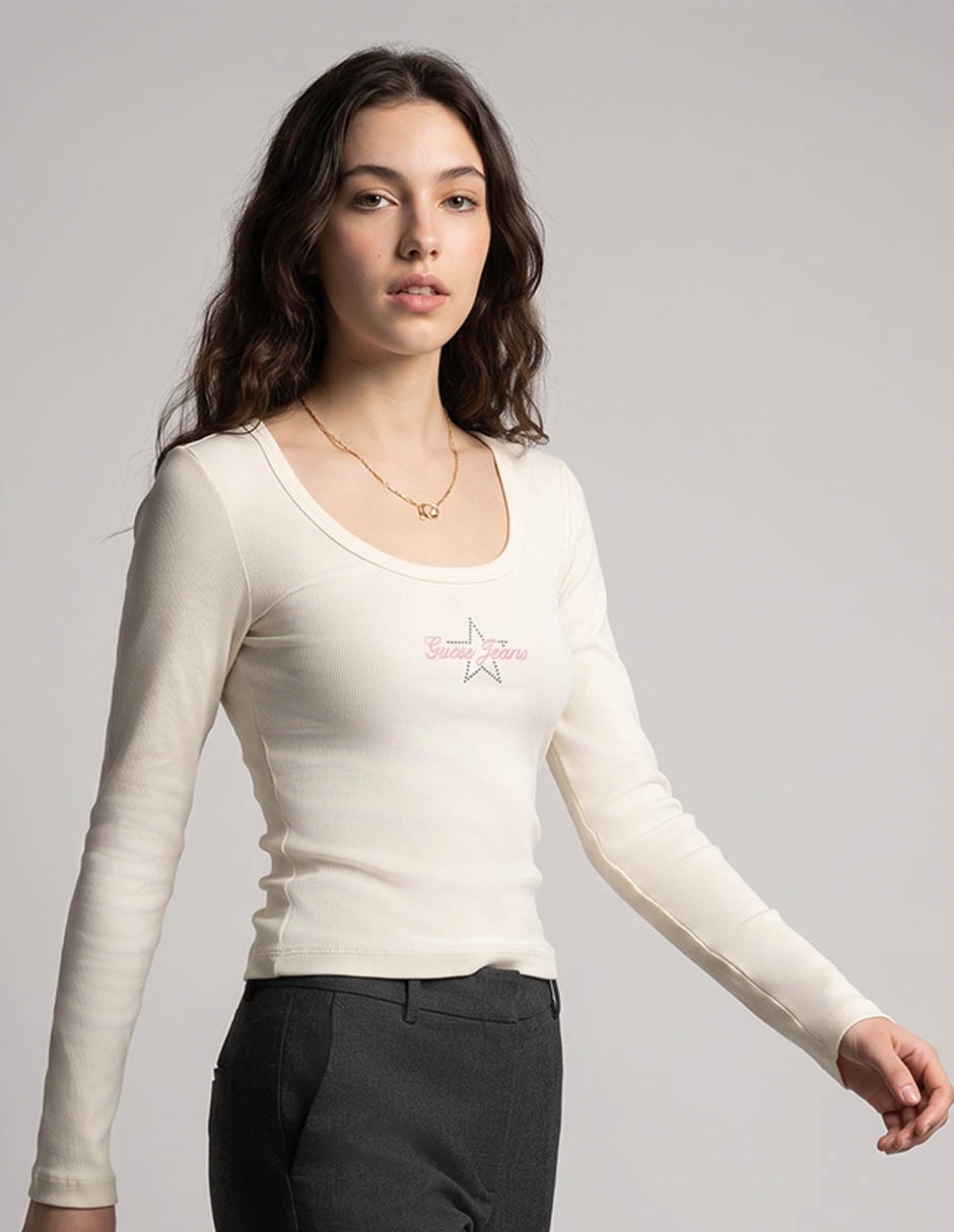GUESS JEANS Playera Manga Larga Guess Jeans Ho2025 Cuello Redondo Para Mujer