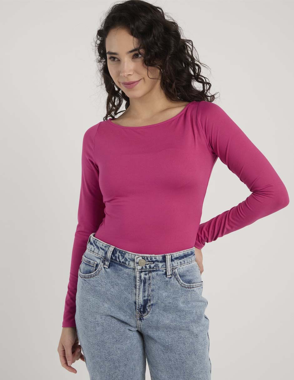 Playera manga larga cuello ojal para mujer 1