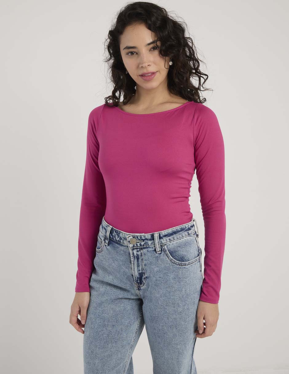 Playera manga larga cuello ojal para mujer 2
