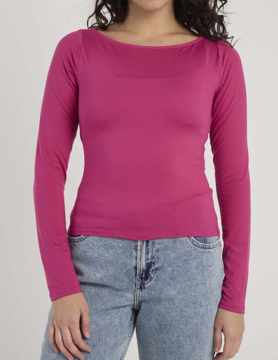 Playera manga larga cuello ojal para mujer 7