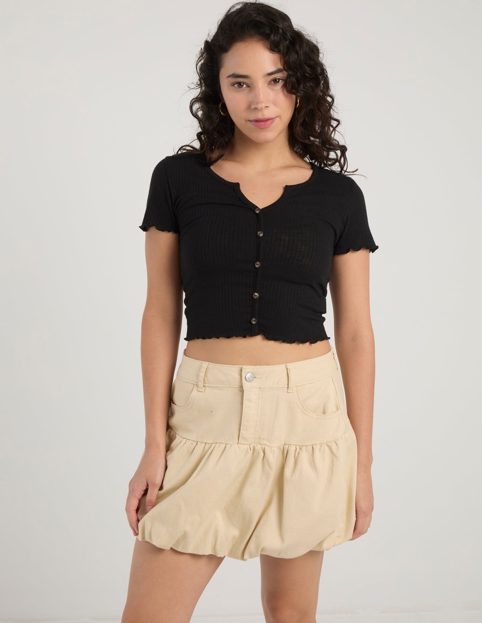 Playera manga corta cuello con botón para mujer 1