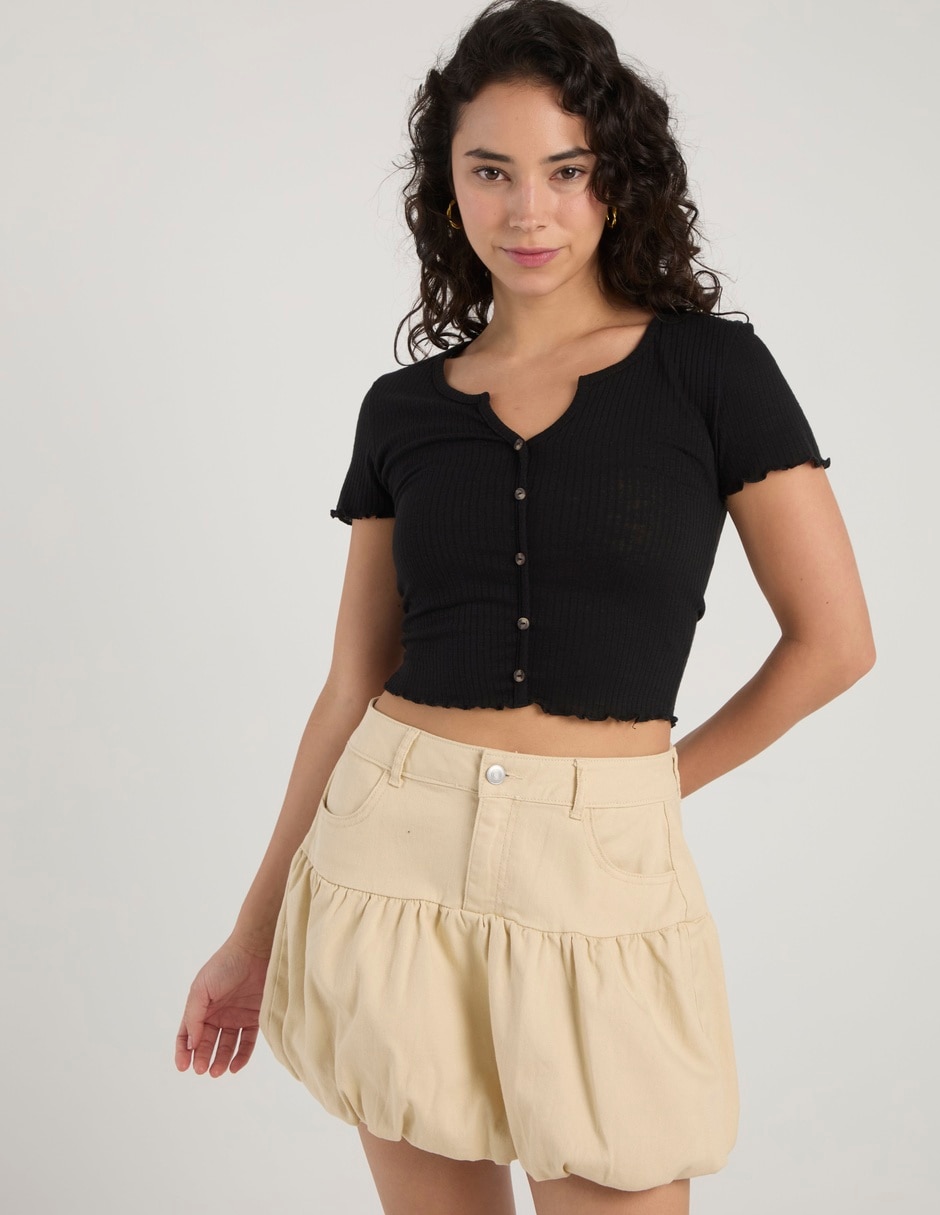 Playera manga corta cuello con botón para mujer 8