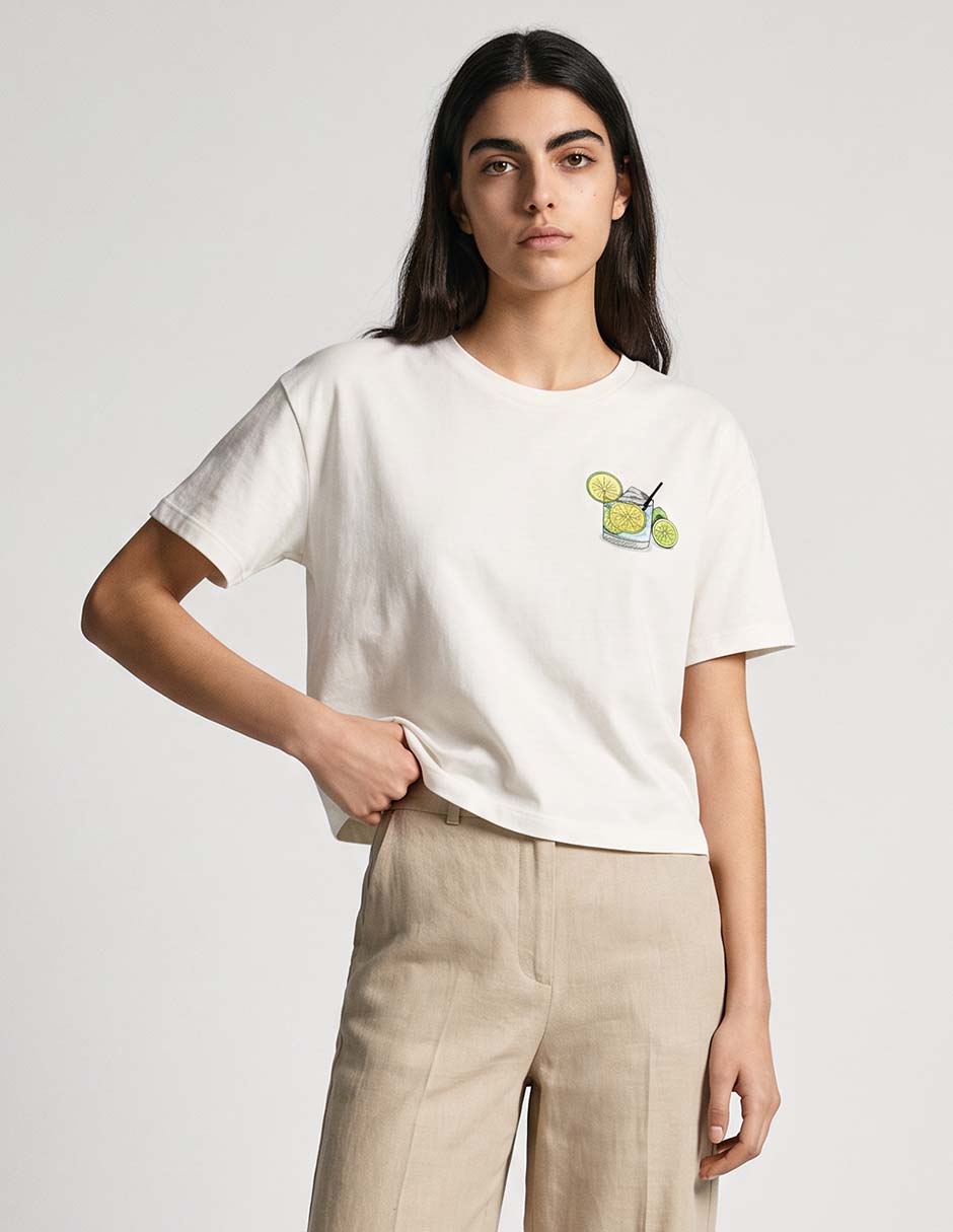 Playera manga corta Gin & Tonic cuello redondo para mujer