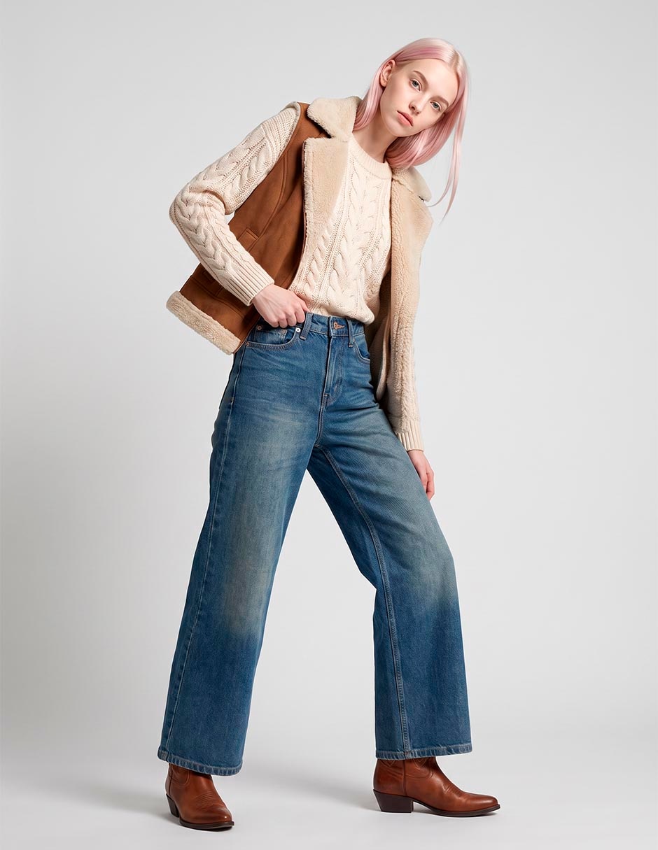 Jeans wide leg a la cintura para mujer Jeans wide leg a la cintura para mujer