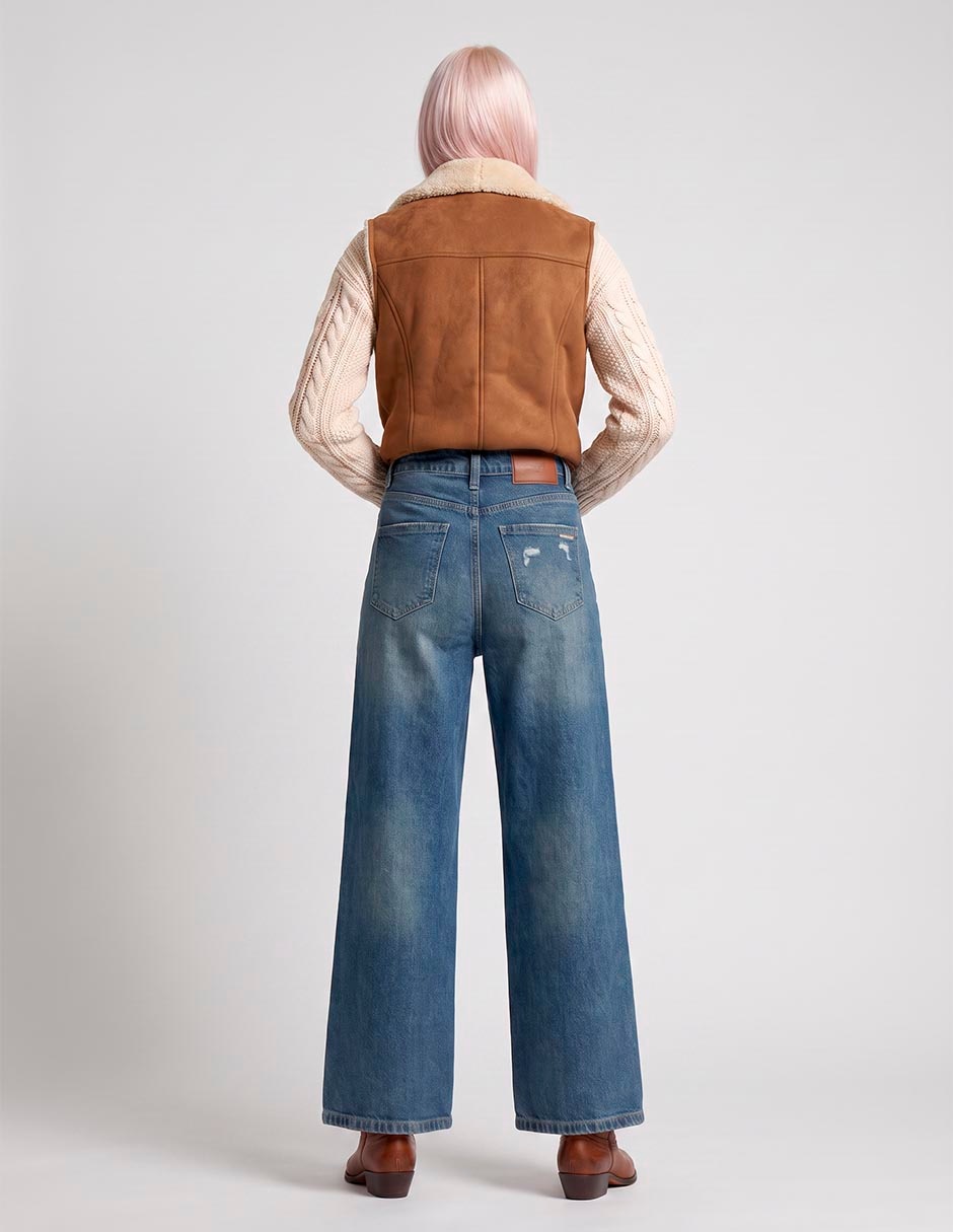 Jeans wide leg a la cintura para mujer 4