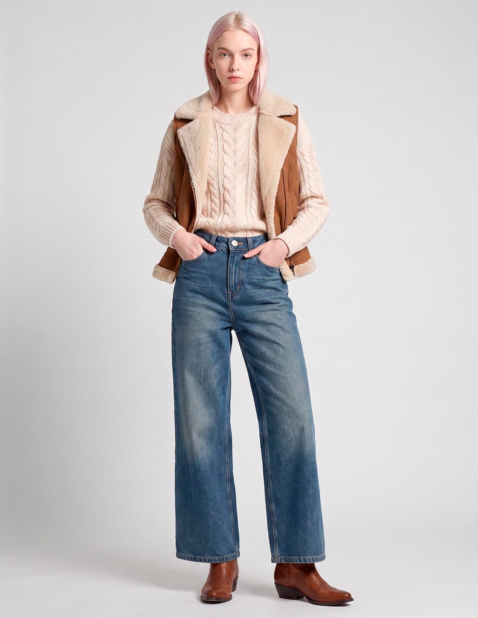 Jeans wide leg a la cintura para mujer 3