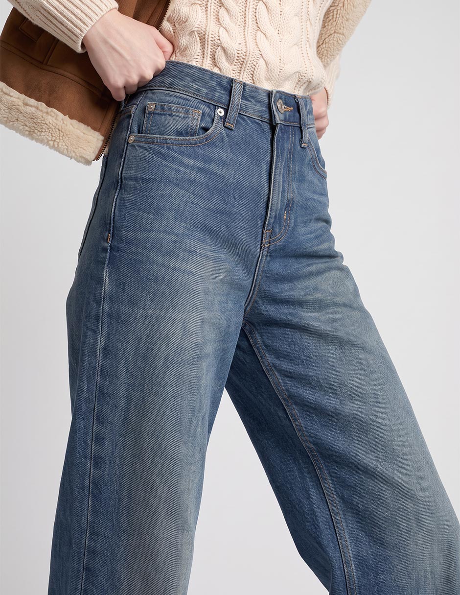 Jeans wide leg a la cintura para mujer 2