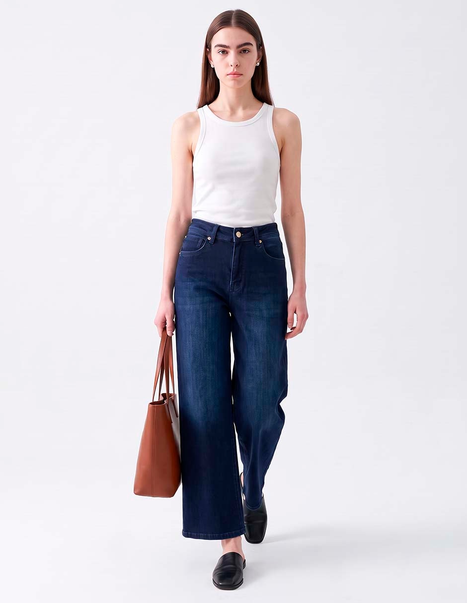 Jeans relajado cintura jean wide leg soft para mujer 3