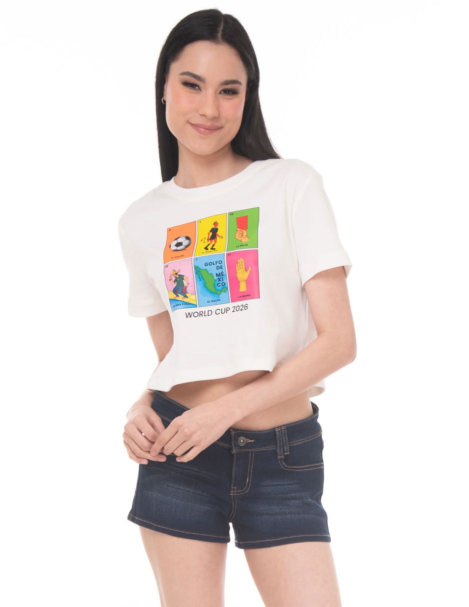 Playera manga corta cuello redondo para mujer