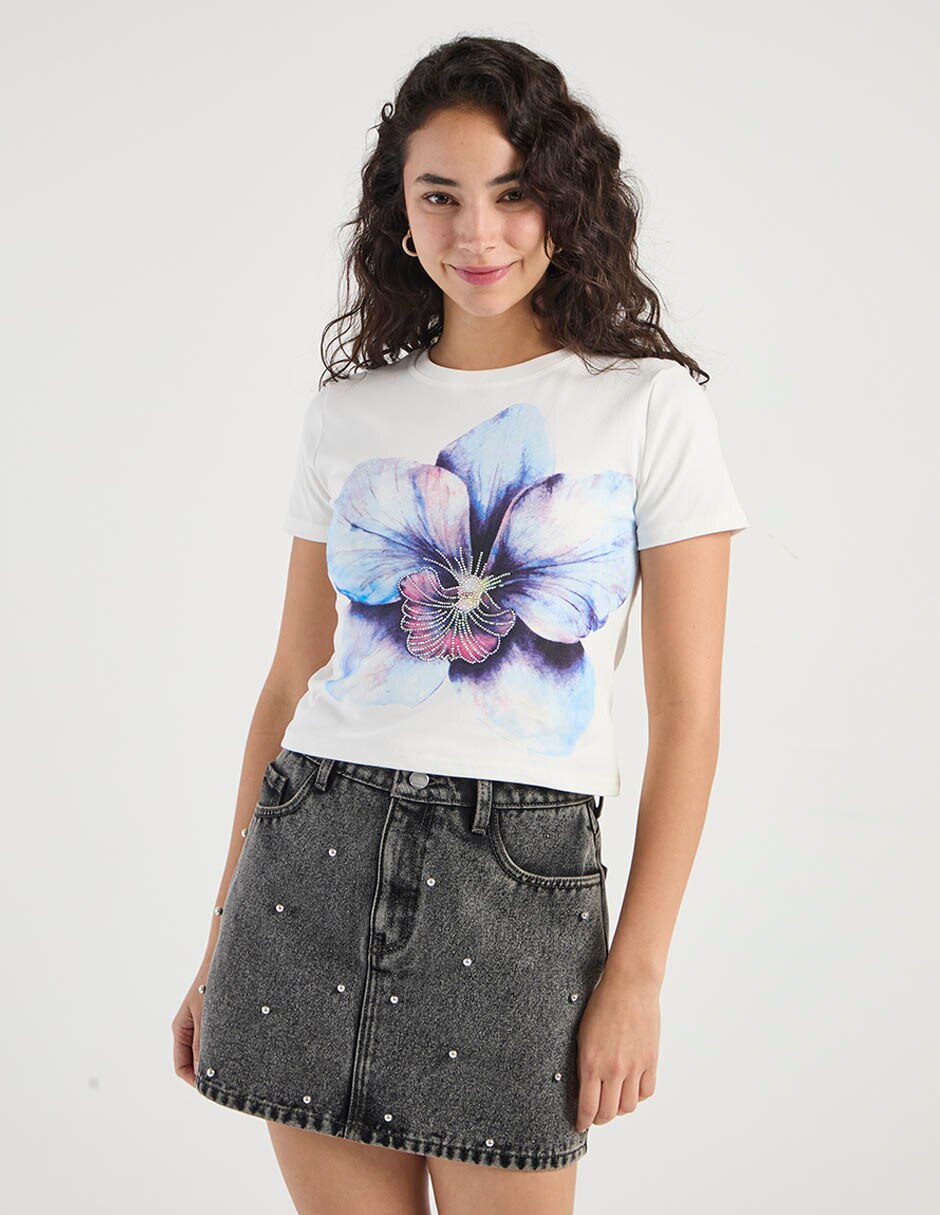 Playera manga corta cuello redondo para mujer