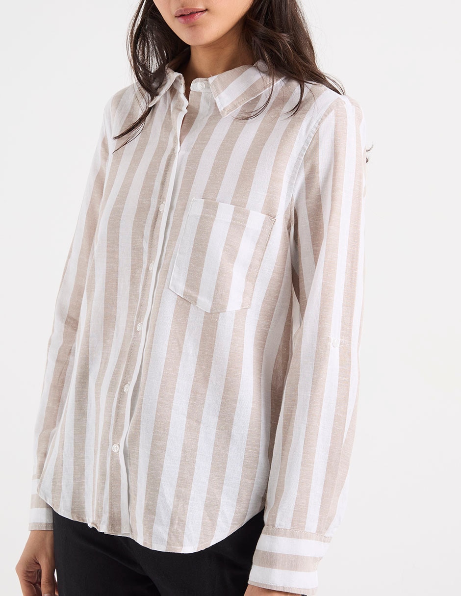 Blusa camisera Coffee Bean manga larga para mujer
