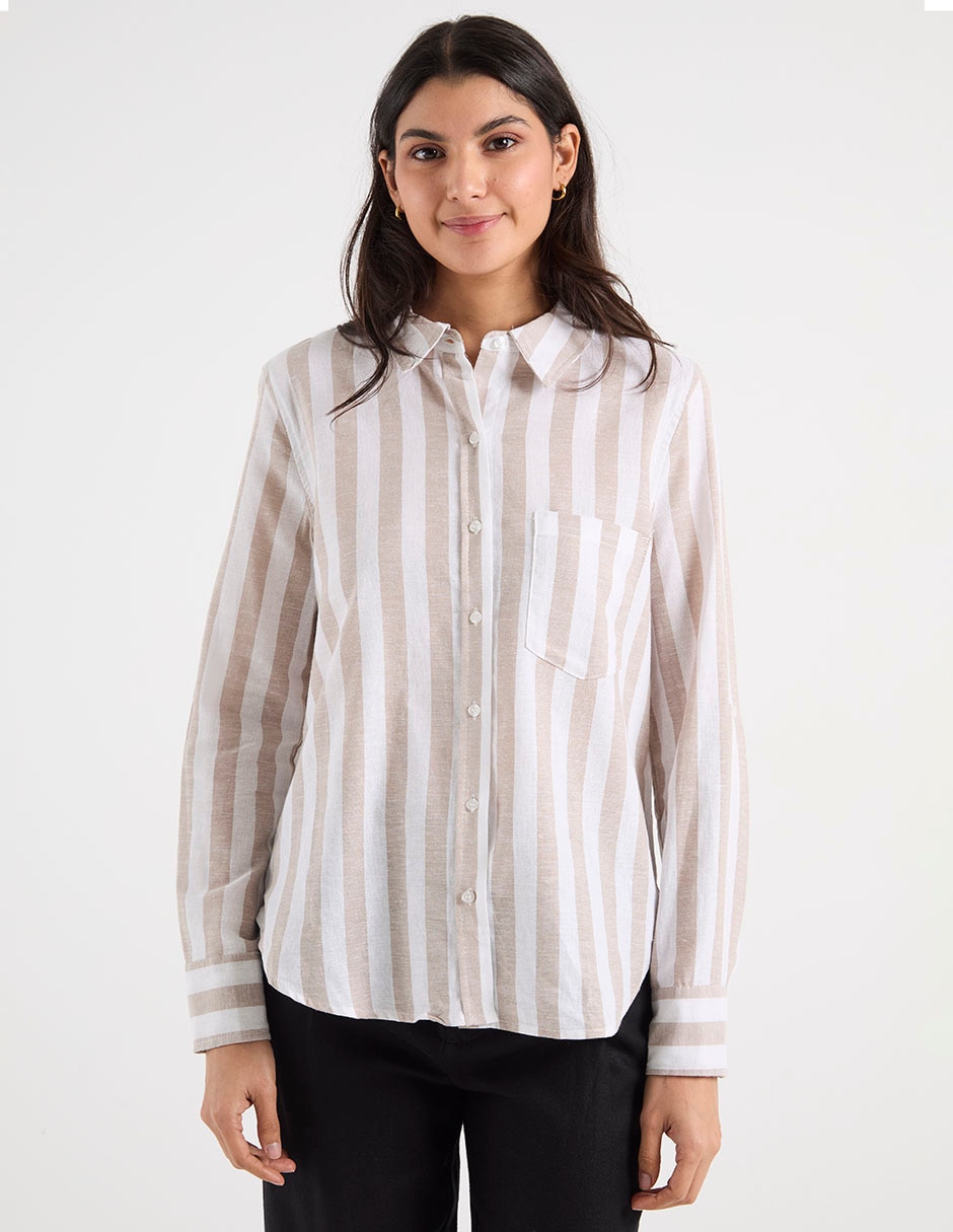 Blusa camisera manga larga para mujer