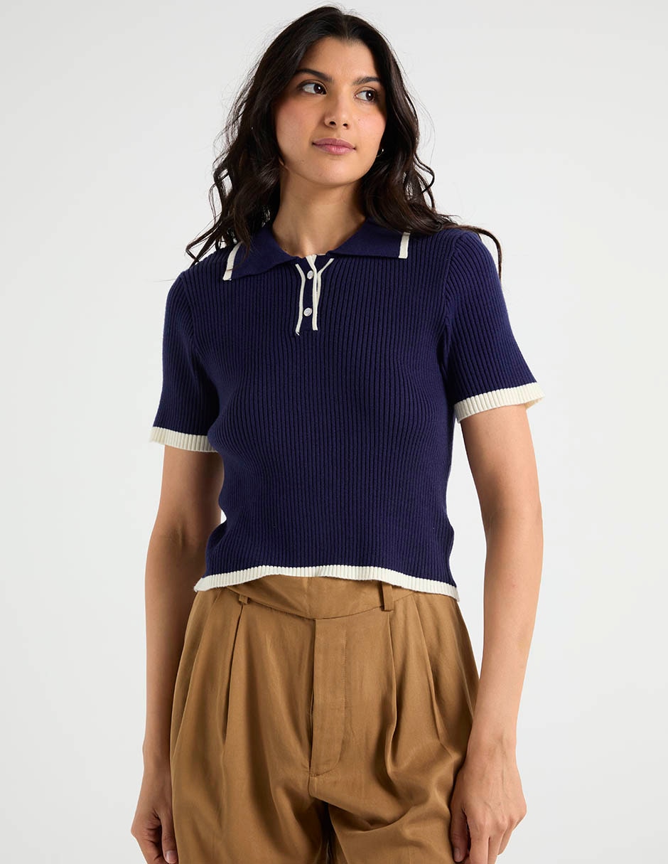 Playera manga corta cuello polo para mujer