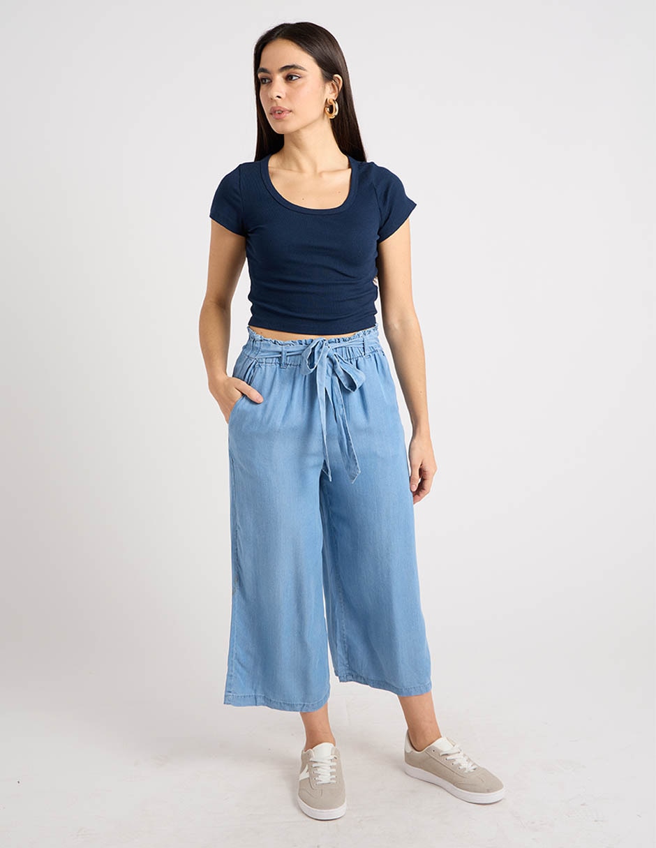 Jeans coulotte amplio cintura coffee bean para mujer