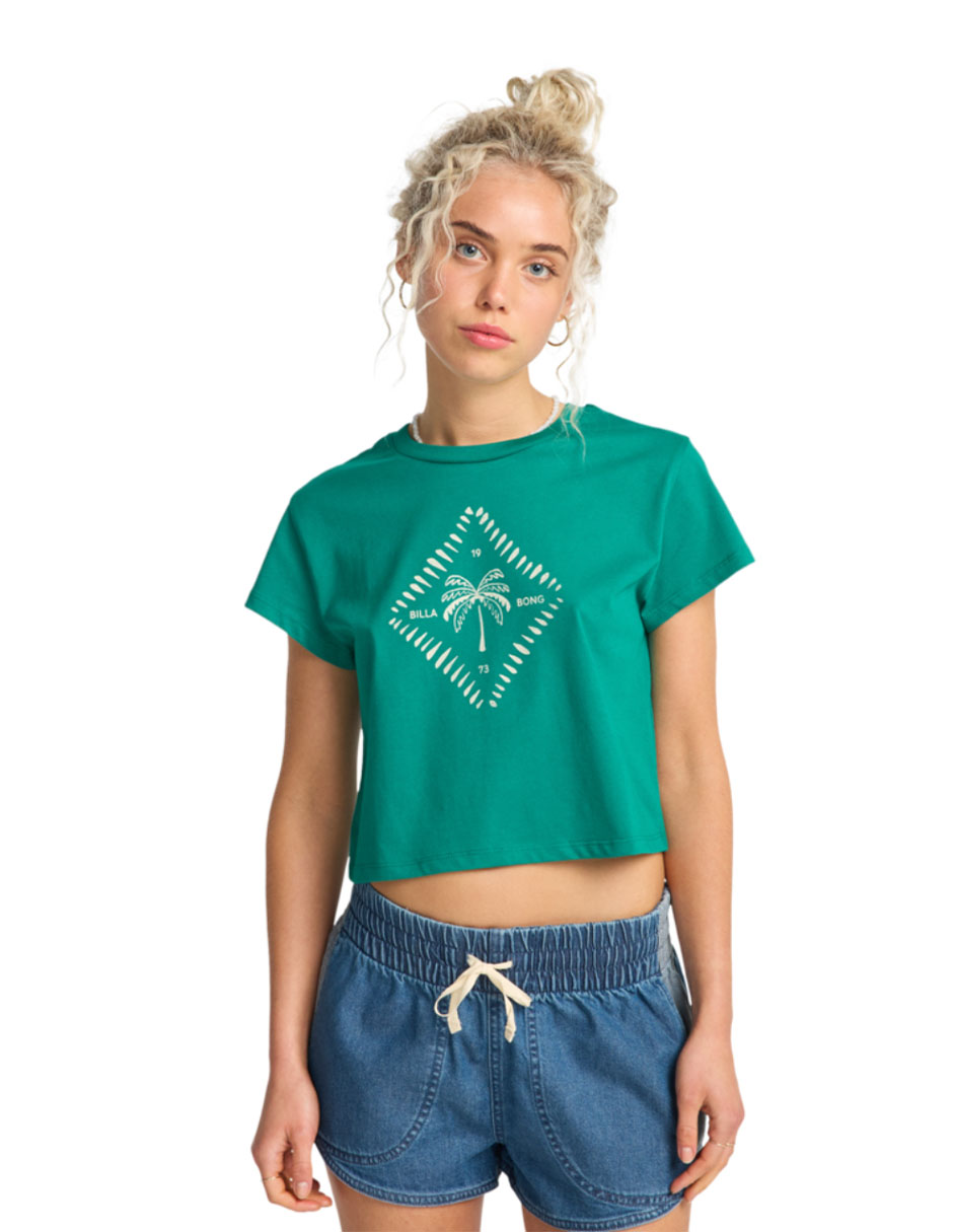 Playera manga corta check me in cuello redondo para mujer