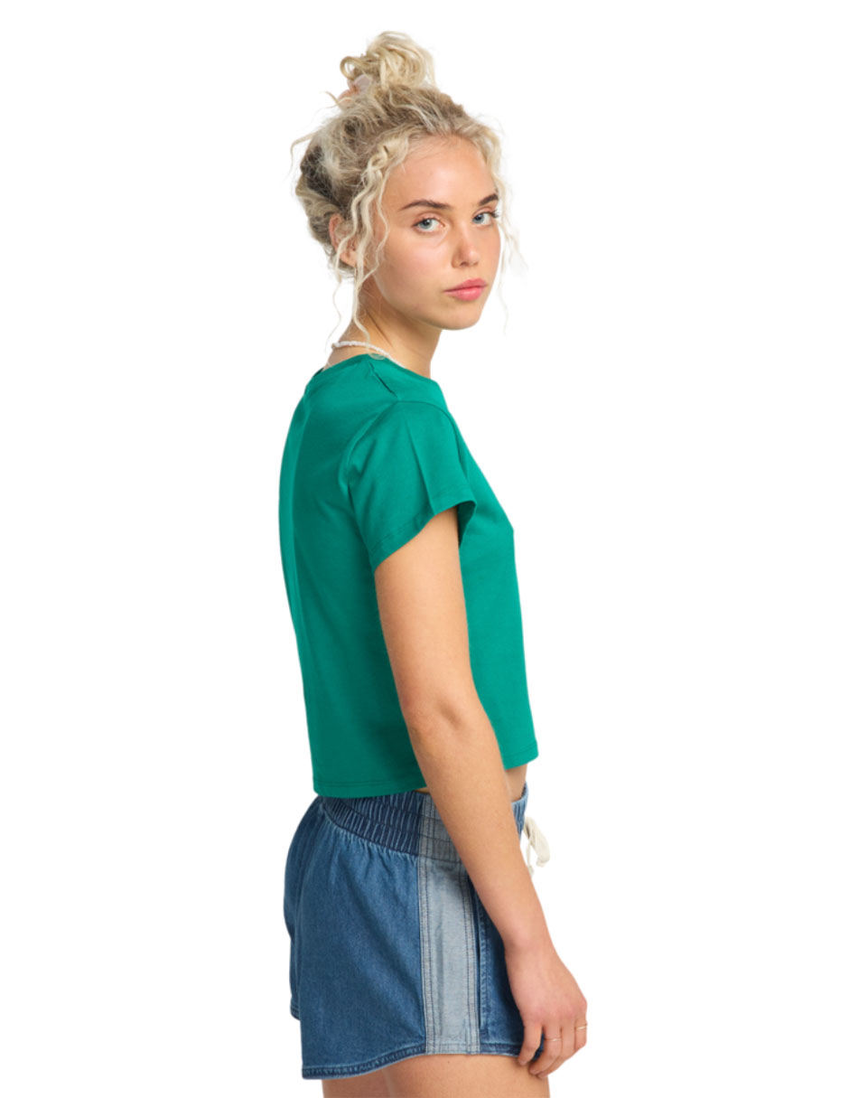 Playera manga corta check me in cuello redondo para mujer 5