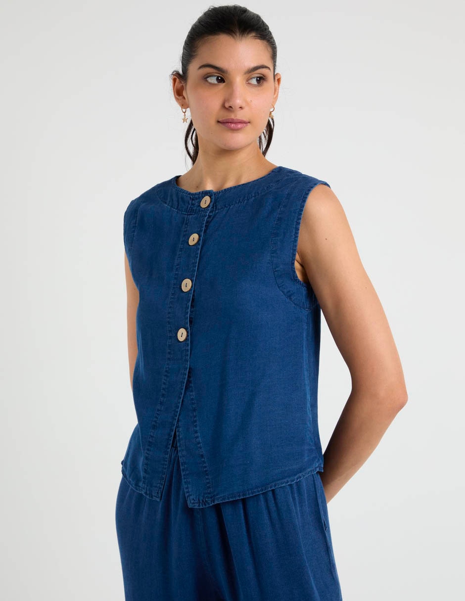 Top cuello redondo escote redondo tirante ancho