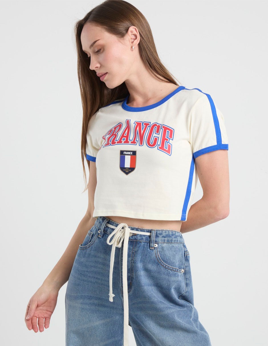 Playera manga corta Francia cuello redondo para mujer 2