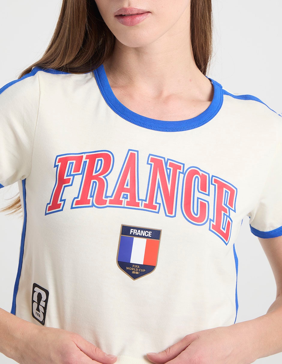 Playera manga corta Francia cuello redondo para mujer 5