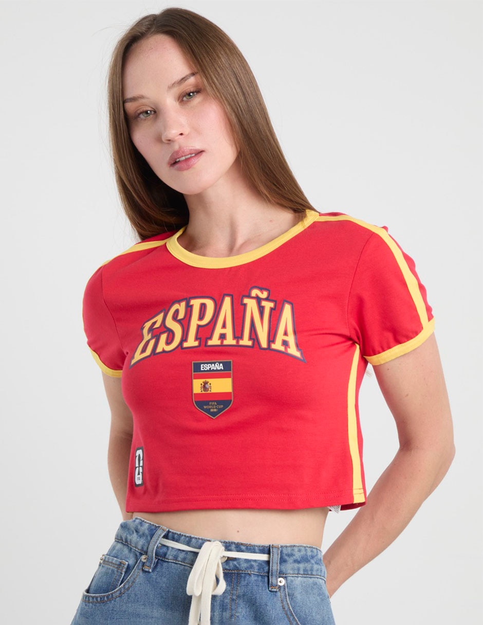Playera manga corta fifa españa cuello redondo para mujer