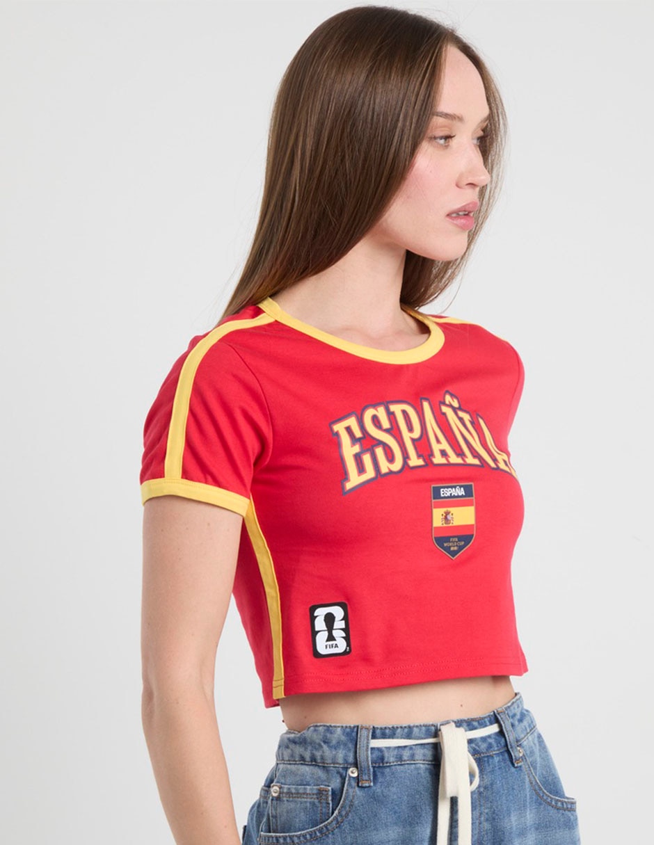Playera manga corta fifa españa cuello redondo para mujer 2