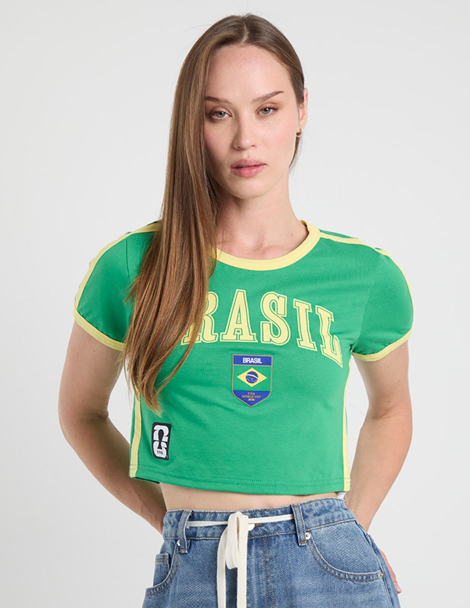 Playera manga corta fifa brasil cuello redondo para mujer