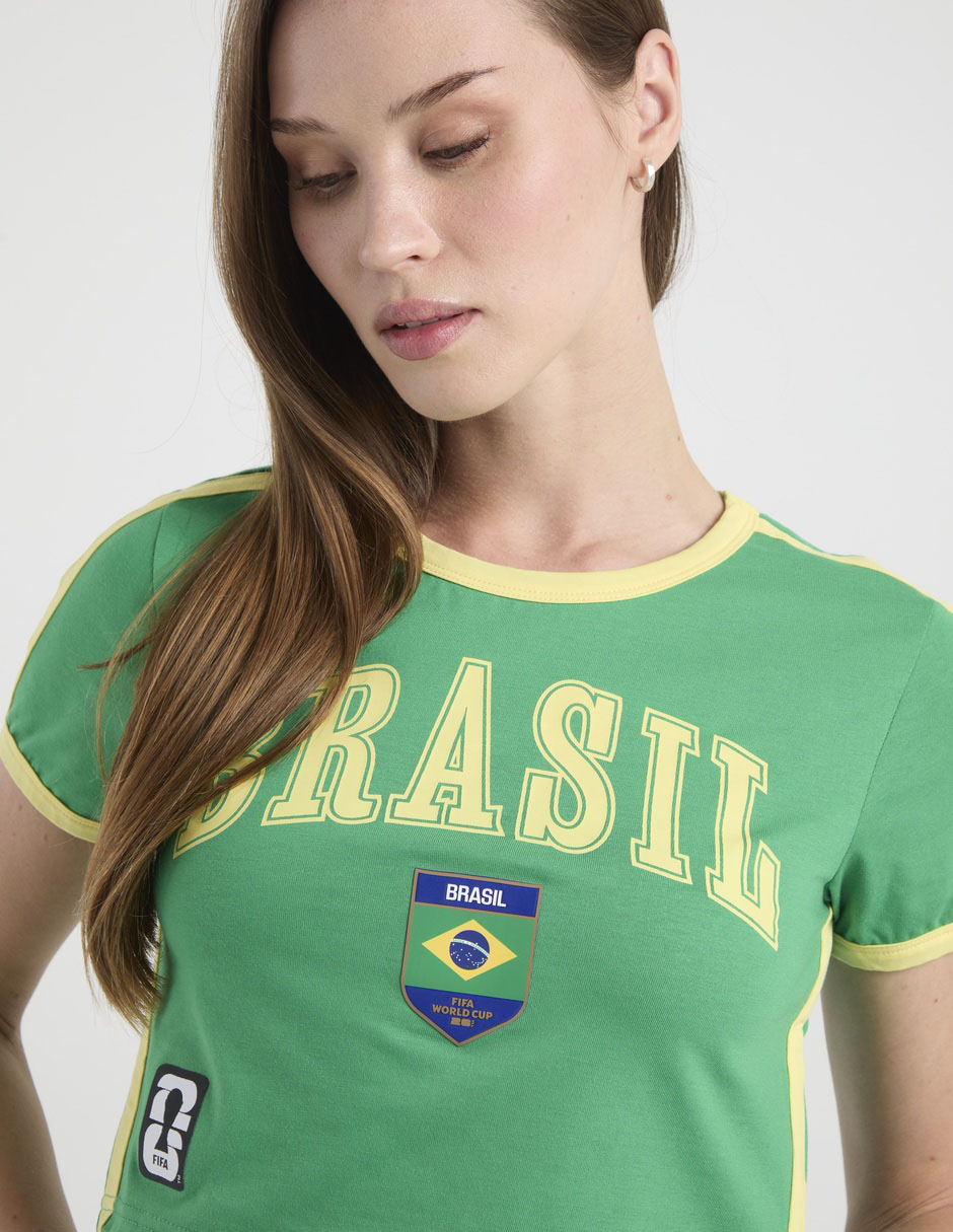 Playera manga corta fifa brasil cuello redondo para mujer