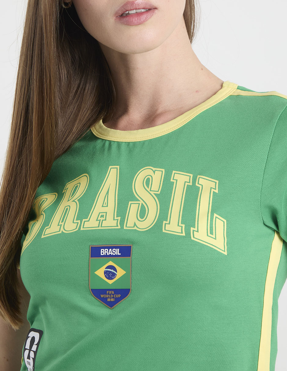 Playera manga corta fifa brasil cuello redondo para mujer