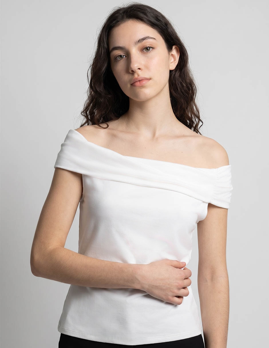 Top Cuello Drapeado Escote Regular Tirante Sin Tirantes