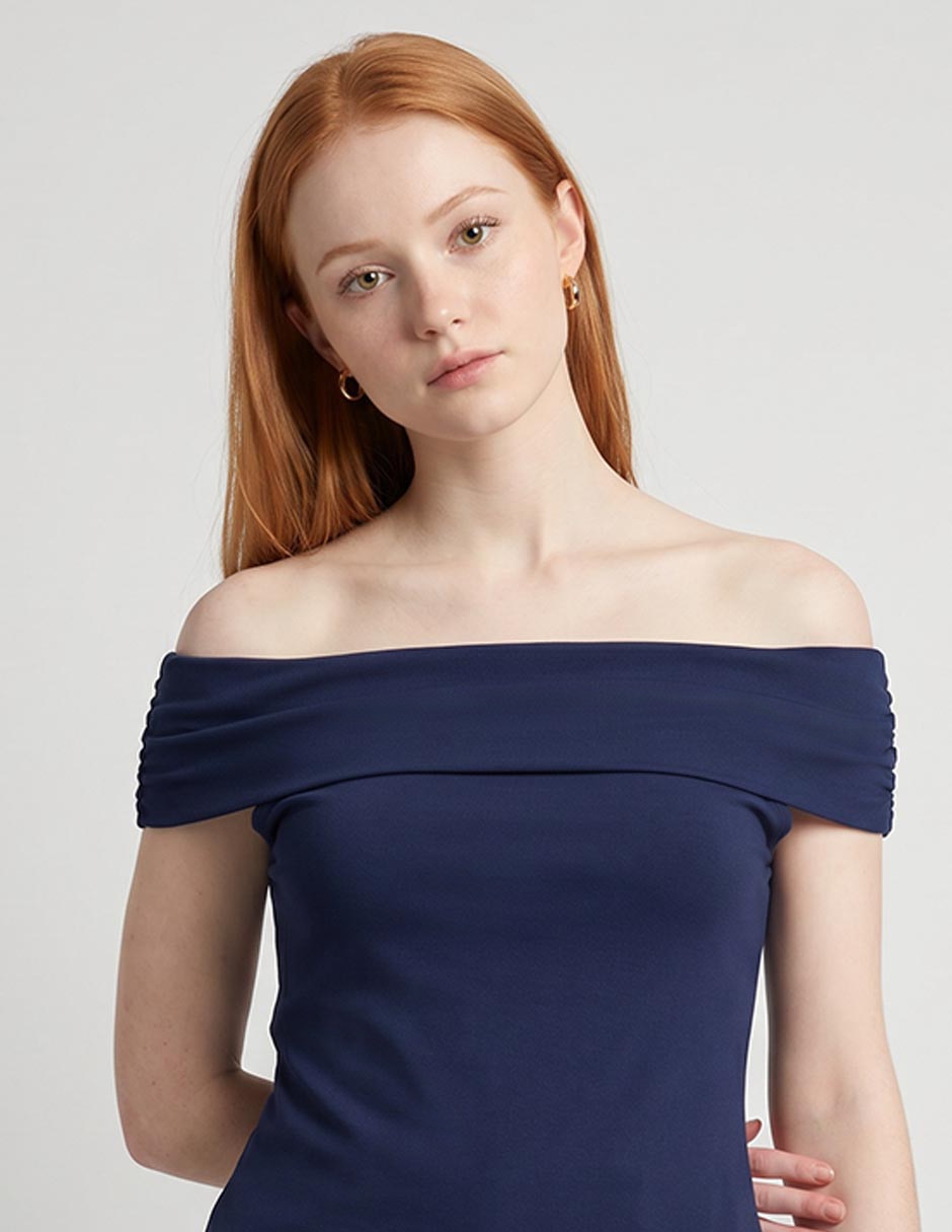 Top Cuello Drapeado Escote Regular Tirante Sin Tirantes