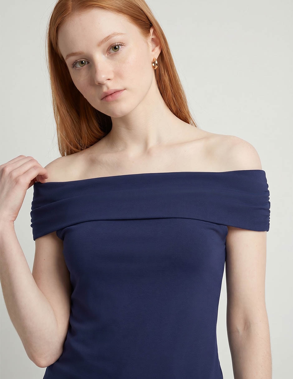 Top Cuello Drapeado Escote Regular Tirante Sin Tirantes 3