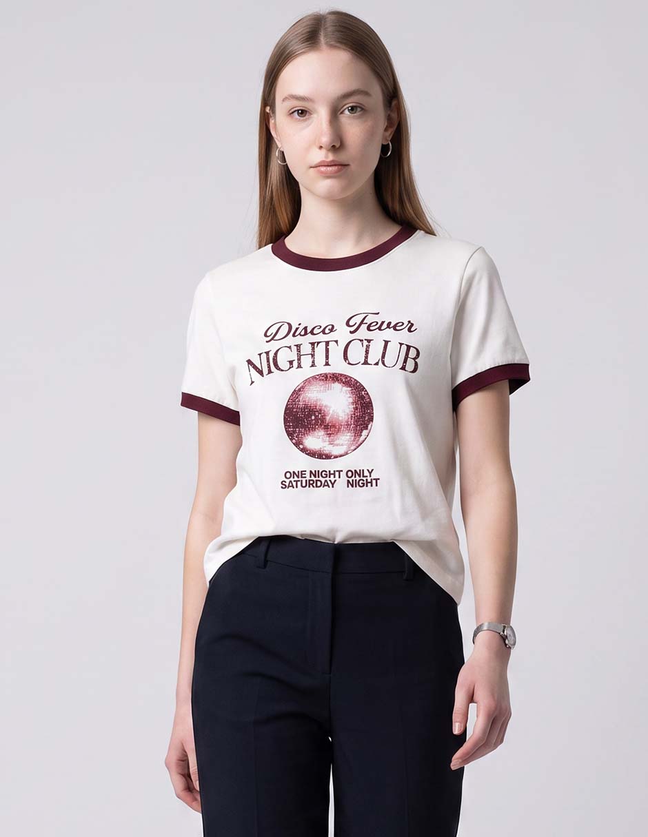 Playera manga corta Disco Fever cuello redondo mujer Playera manga corta Disco Fever cuello redondo mujer