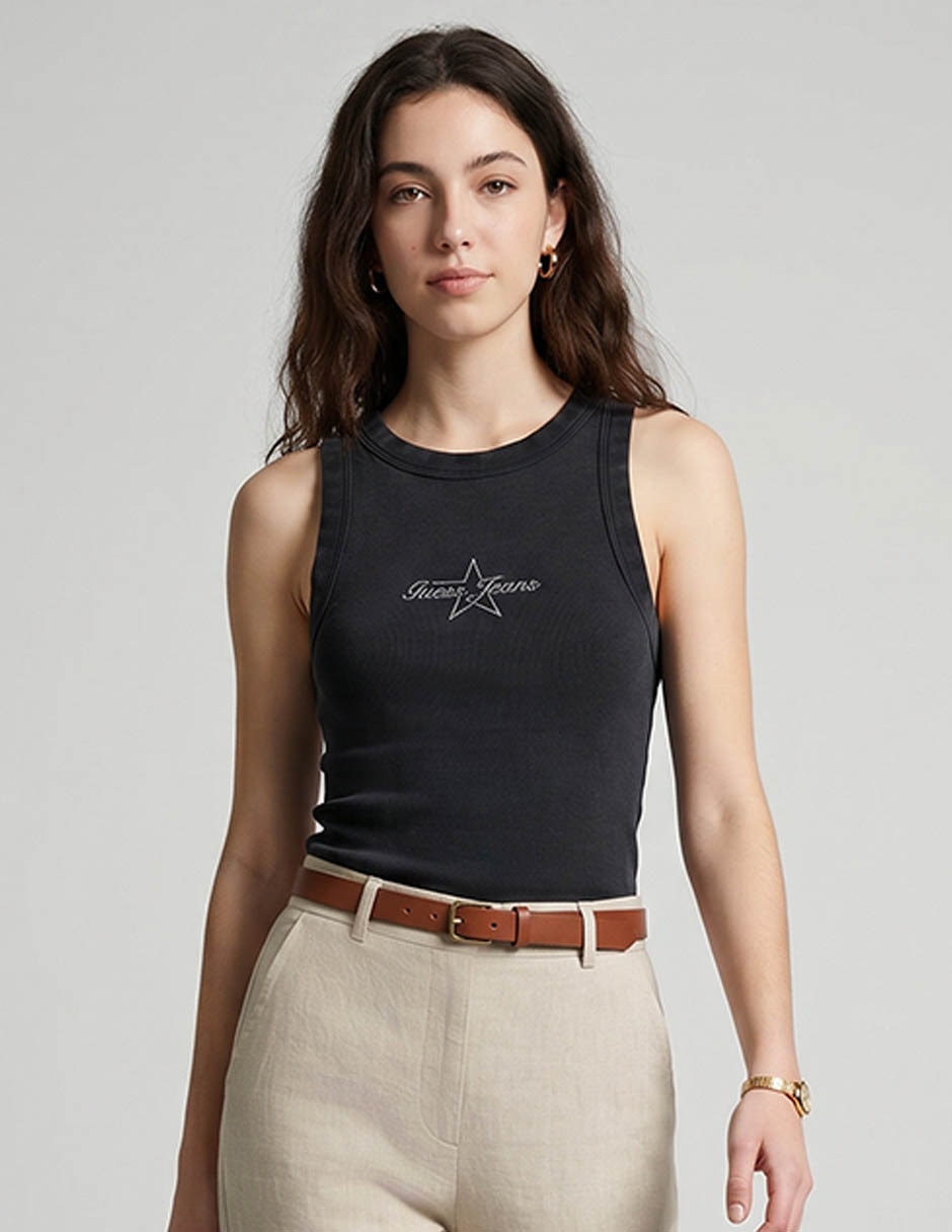 Top Cuello Redondo Escote Sin Escote Tirante Ancho
