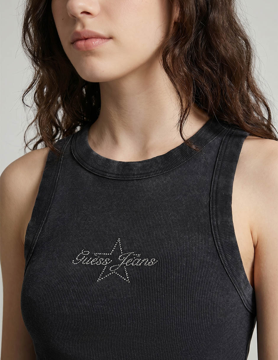 Top Guess Jeans Cuello Redondo Escote Sin Escote Tirante Ancho