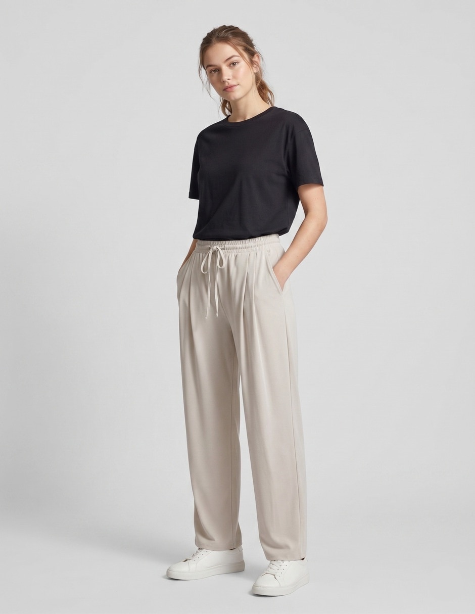 Pants amplio con jareta para mujer