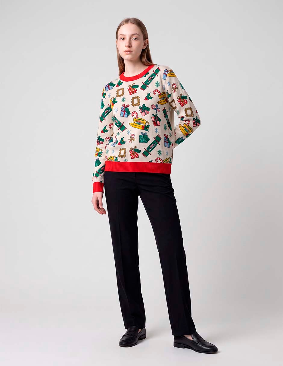 Suéter navideño cuello redondo para mujer Suéter navideño cuello redondo para mujer