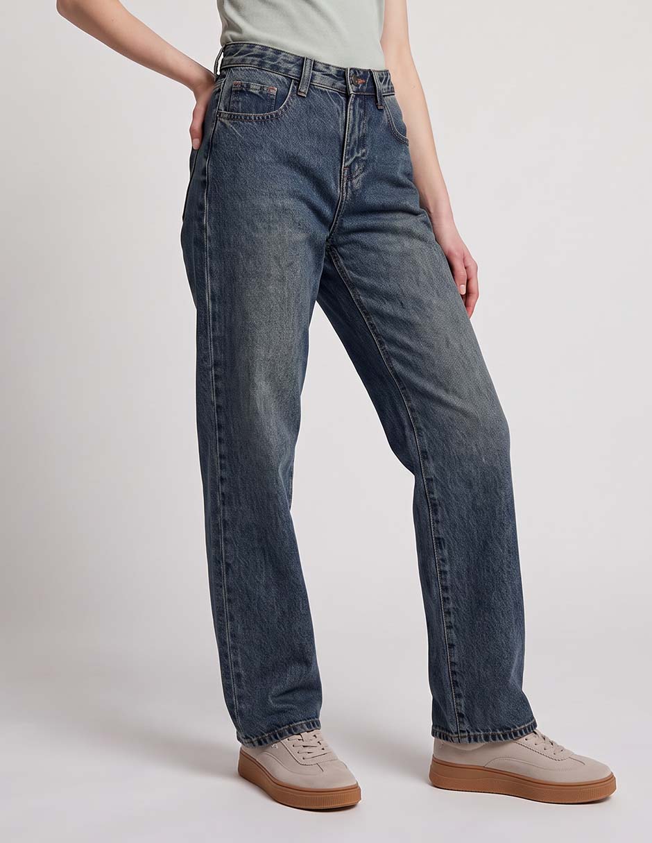 Jeans straight corte cintura para mujer
