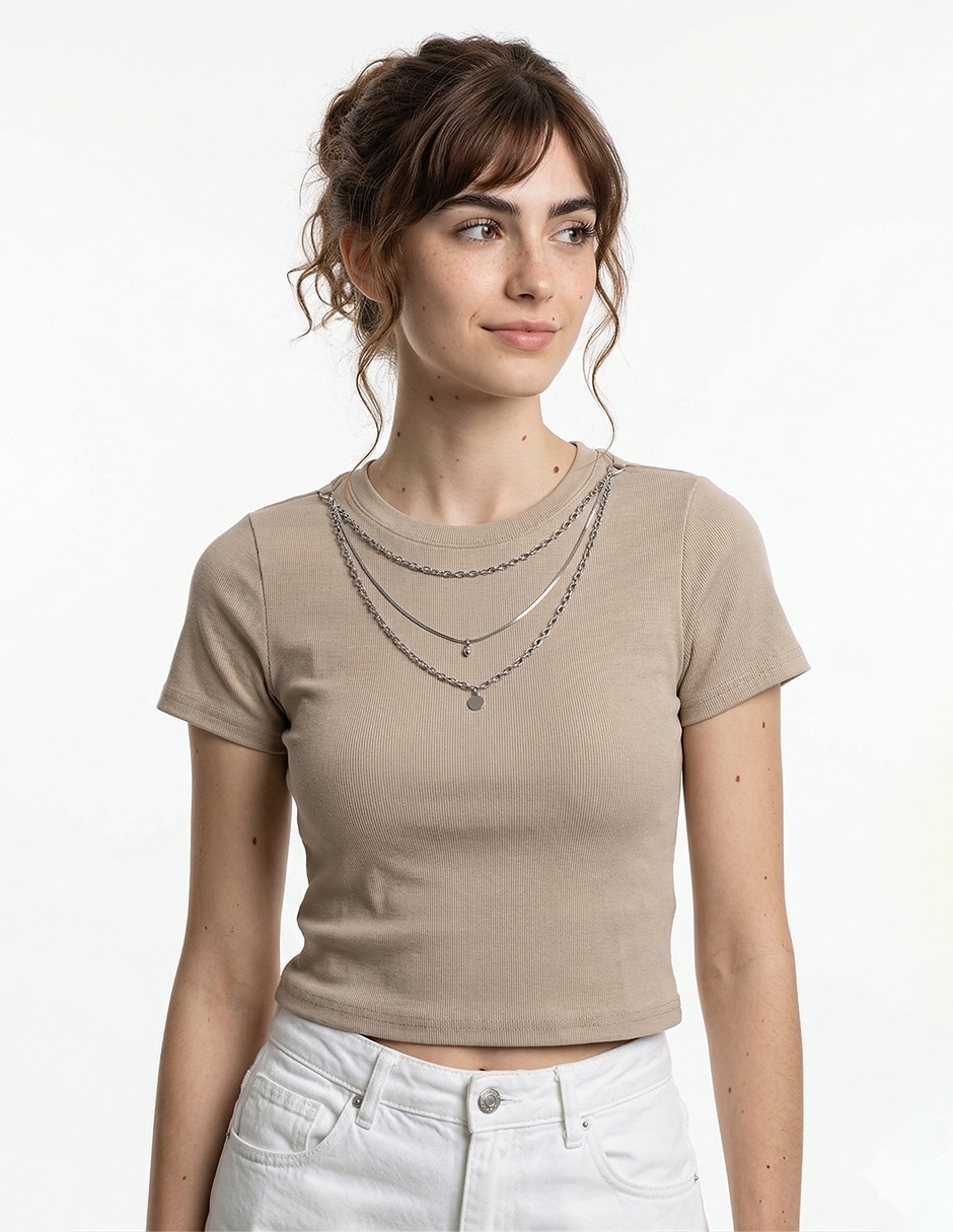 Playera manga corta cuello redondo para mujer