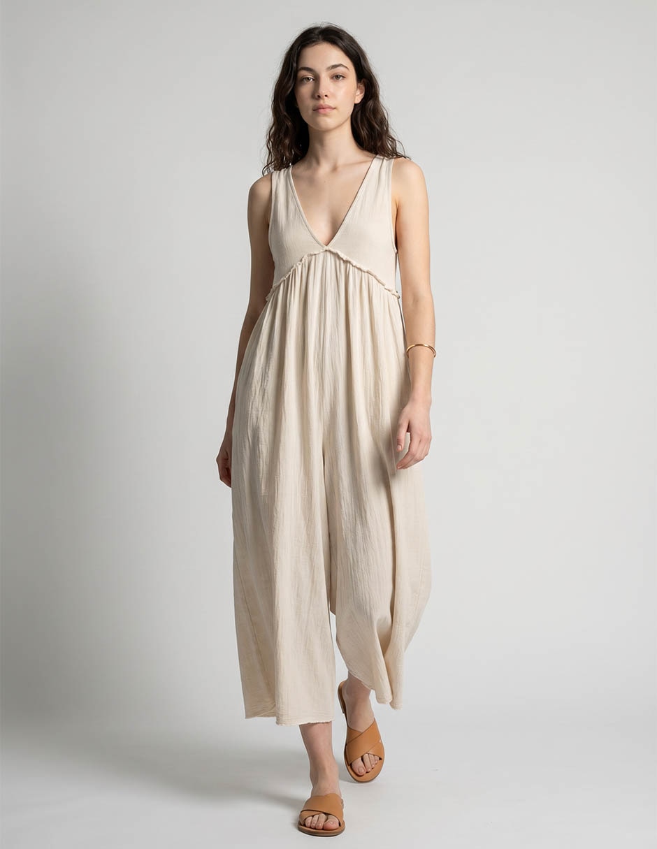 Jumpsuit De Algodón Casual Estampado Liso Para Mujer