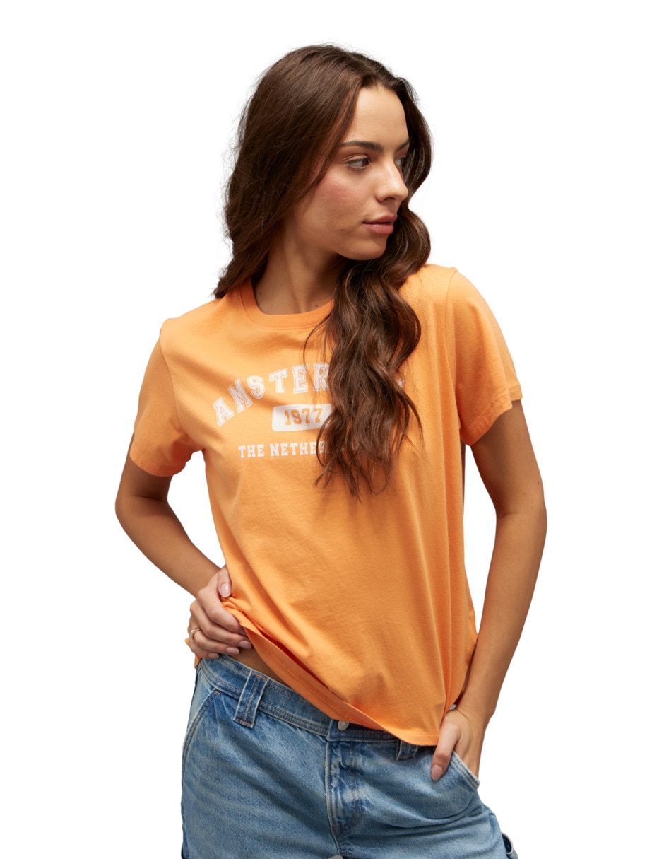 Playera manga corta cuello redondo para mujer