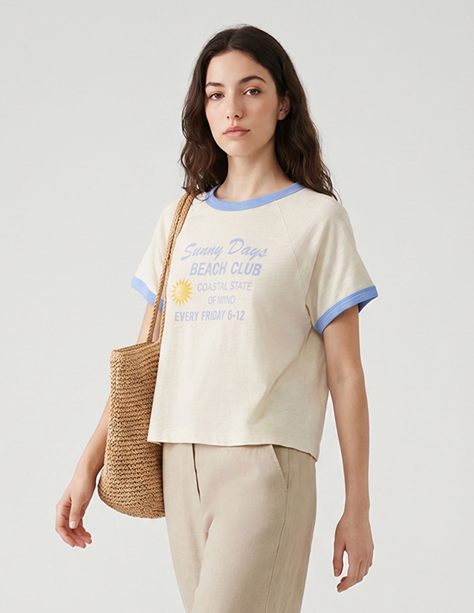 Playera manga corta cuello redondo para mujer