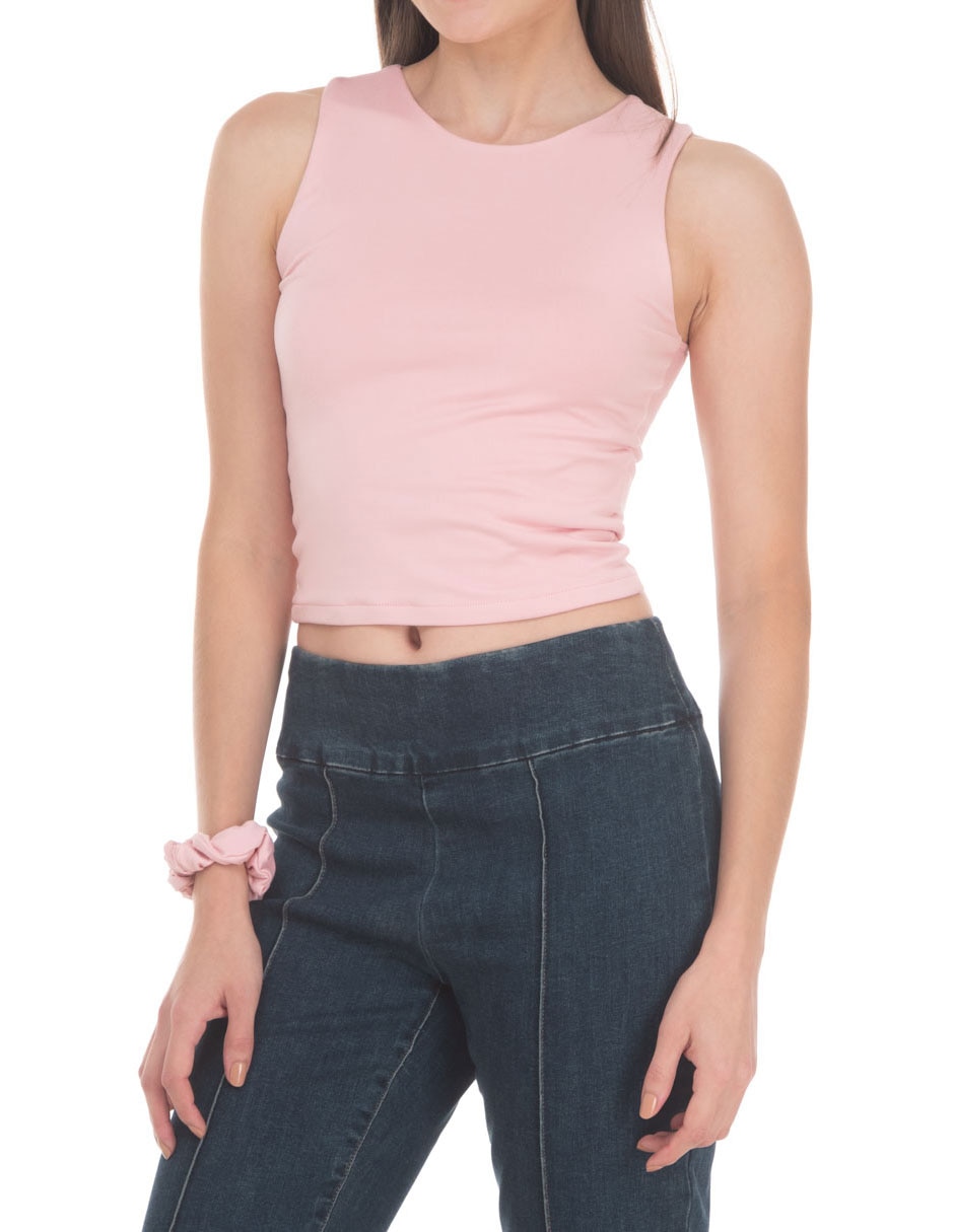 Top cuello redondo escote con cuello tirante sin tirantes 3