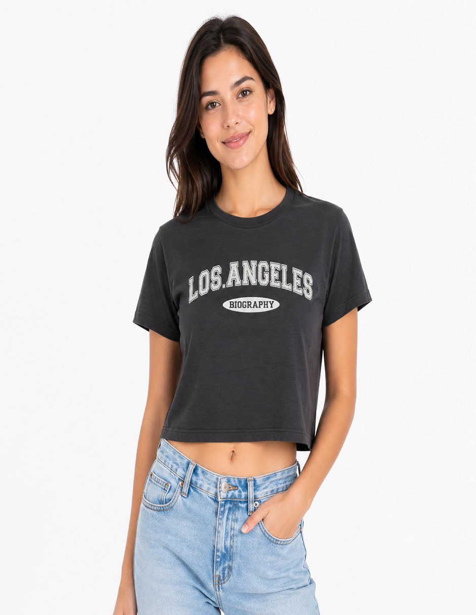 Manga corta playera cuello redondo para mujer