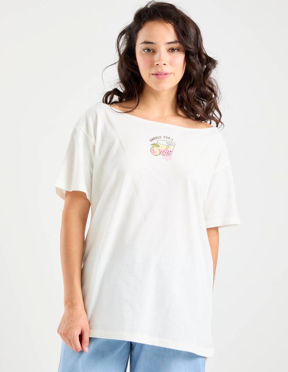 Playera manga corta cuello ojal para mujer