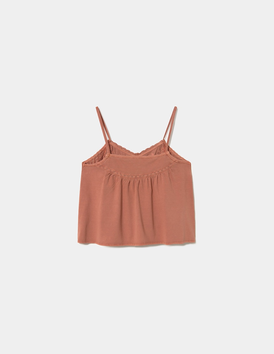 Top cuello cuadrado escote V tirante delgado 3