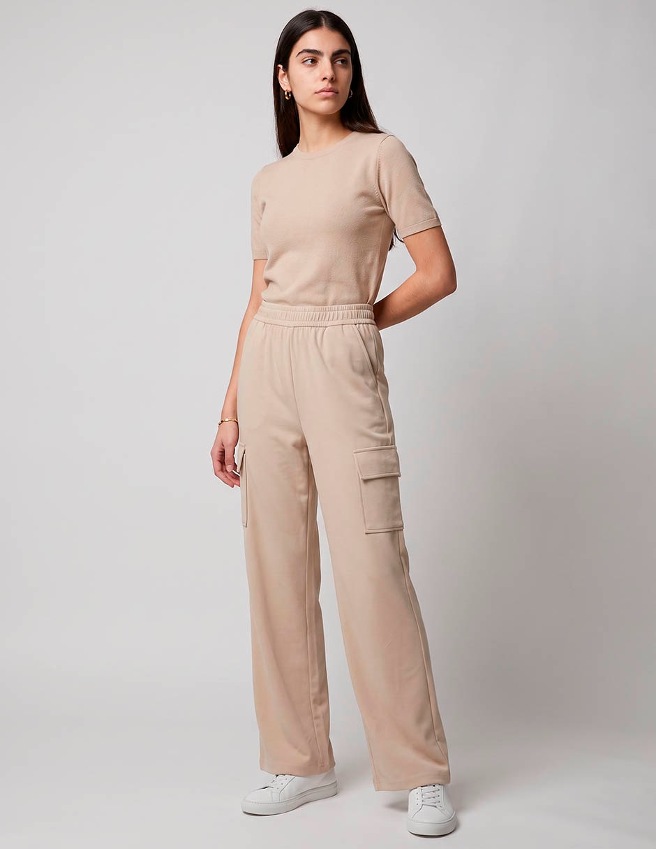 Pants regular coffee bean con elástico para mujer