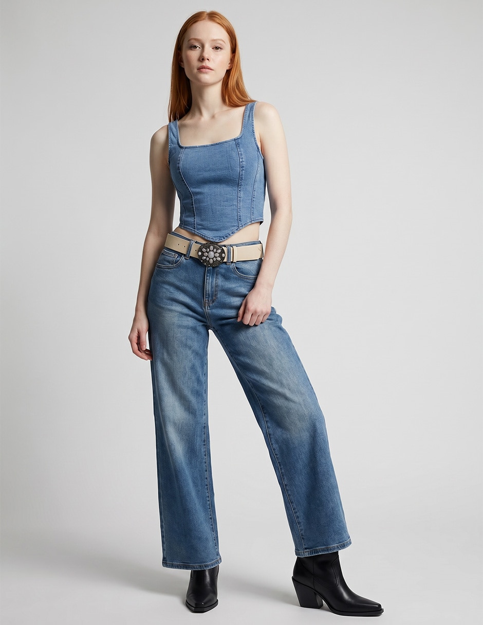 Jeans wide leg corte cadera para mujer 3